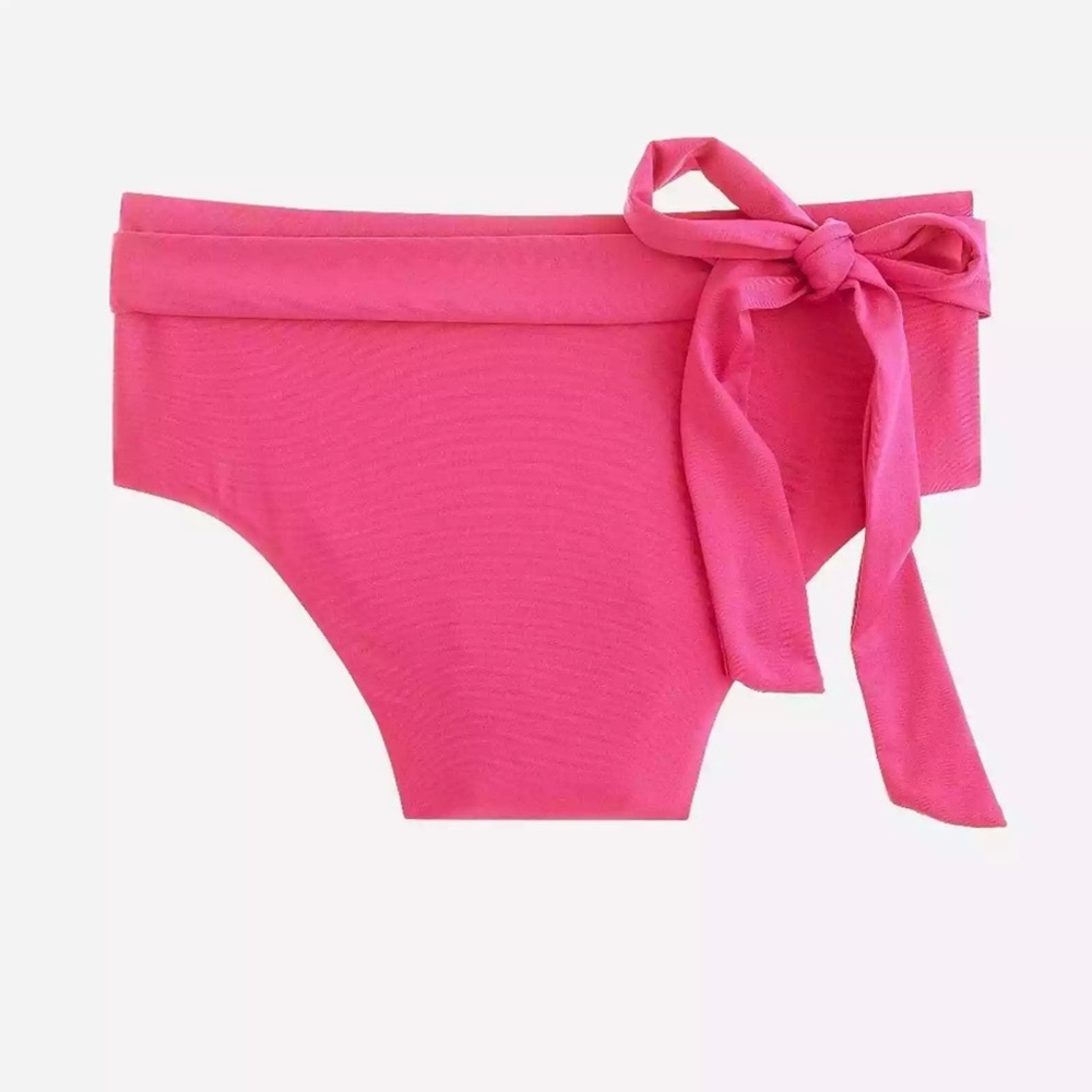 J.Crew High-cut Waist Fuchsia Bloom Pink Bikini Bottom removable belt tie XS